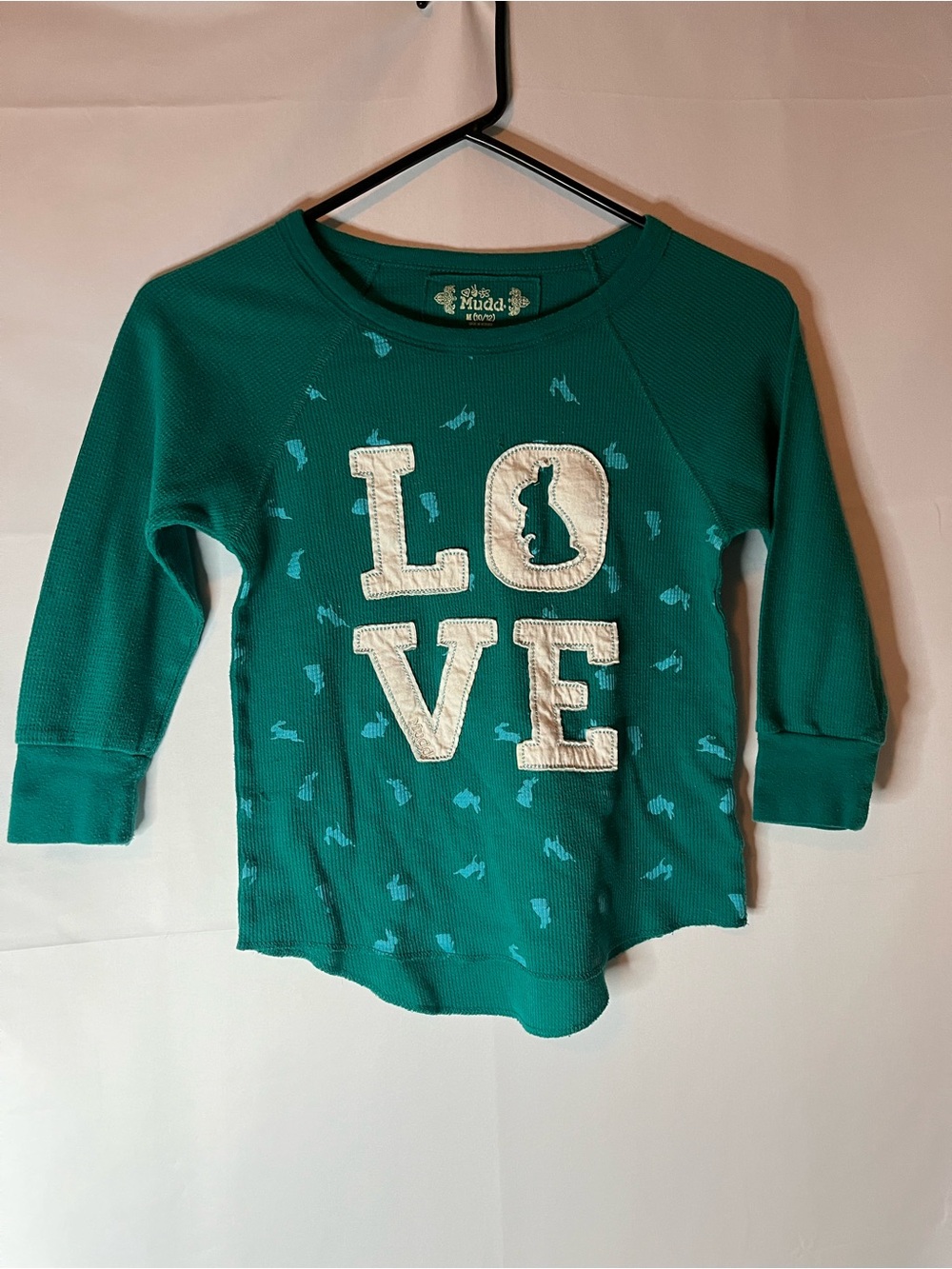 Mudd Teal Girls Long Sleeve 'LOVE' Applique Top